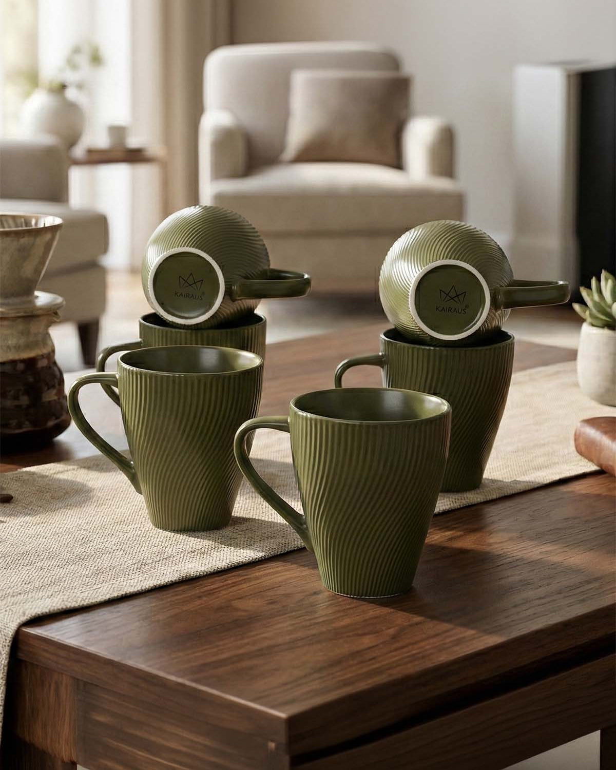 Fern Green Unique New Bone China coffee mug set of 6
