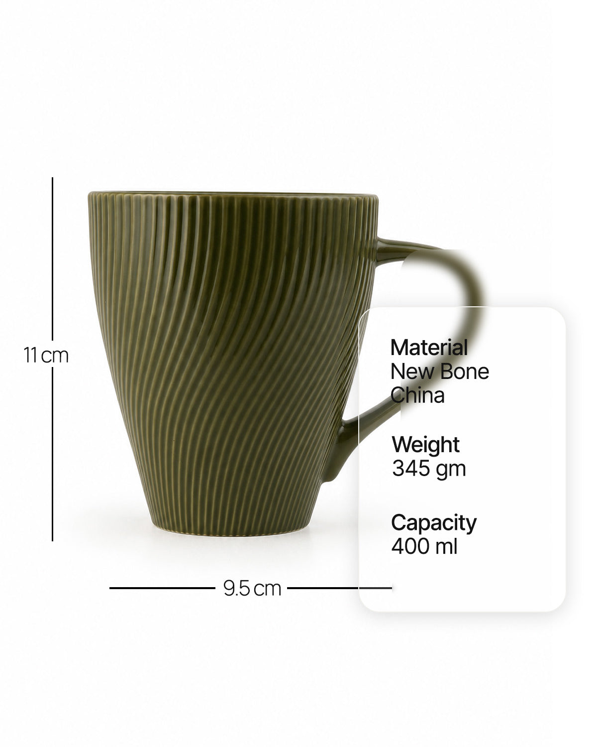 Fern Green bone china mugs for coffee and beverages