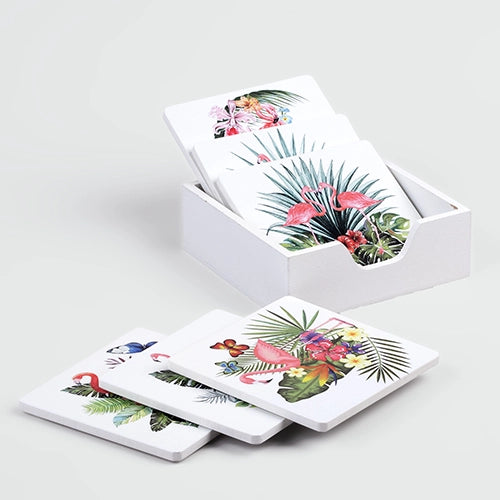 Premium wooden coasters with flamingo design
