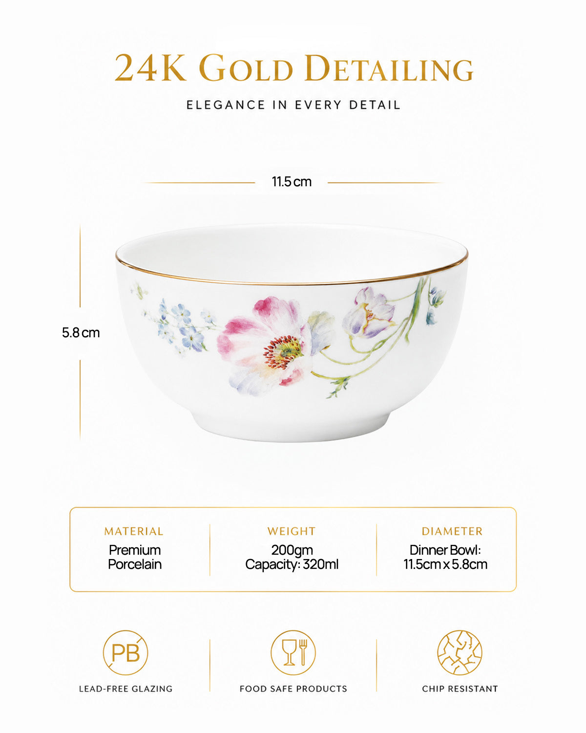 24K gold floral dining bowl