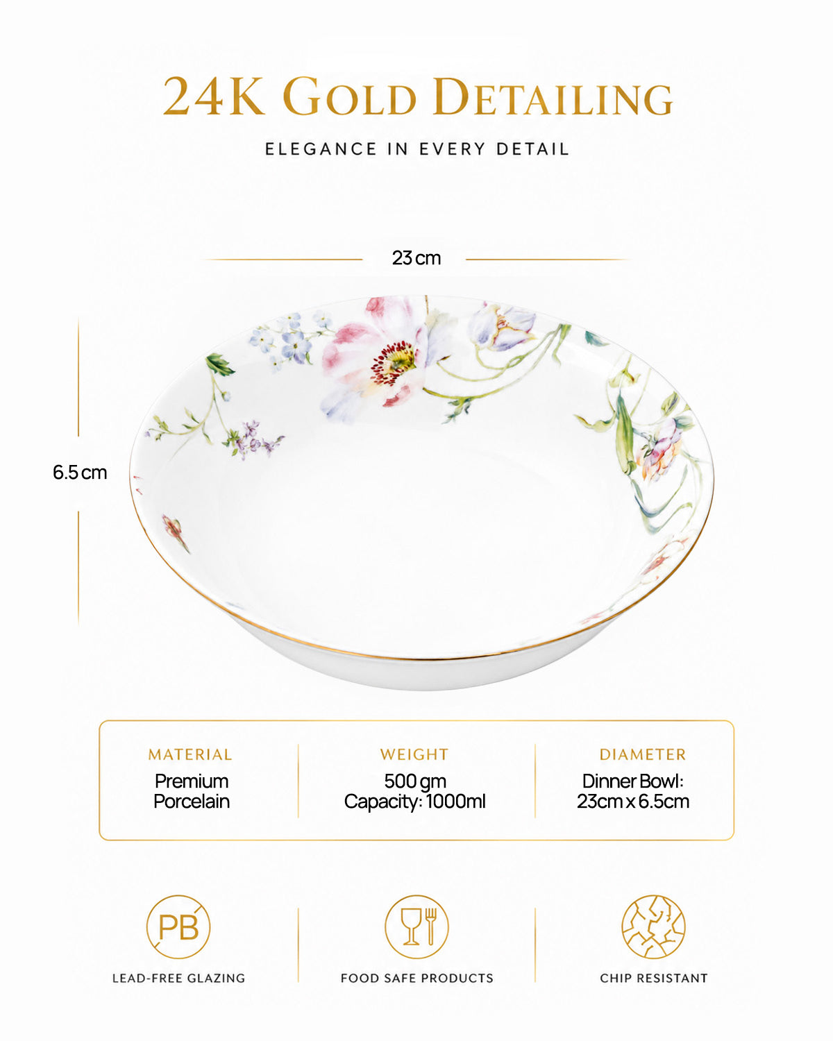 Floral Dream 24K gold serving bowl with elegant design