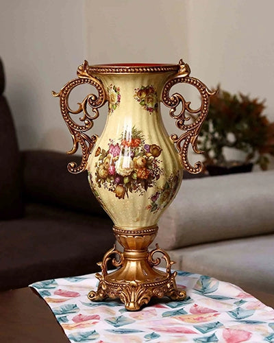 Classic antique vase with intricate flower motifs