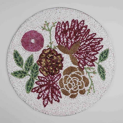 Handcrafted floral beaded table mat for dining