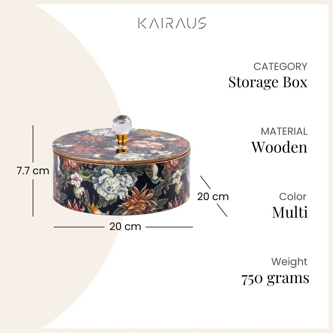 Handmade wooden box with colorful floral patterns