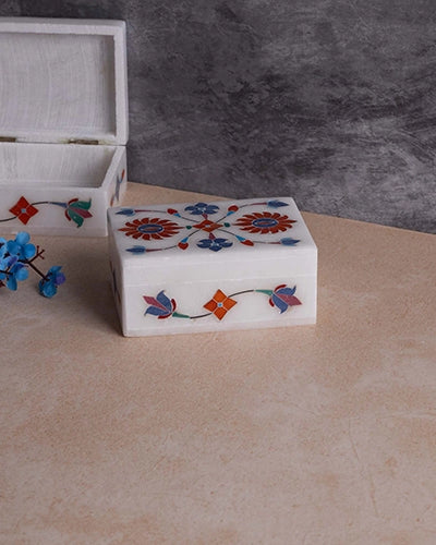 Luxury floral inlay marble jewelry box for precious accessories
