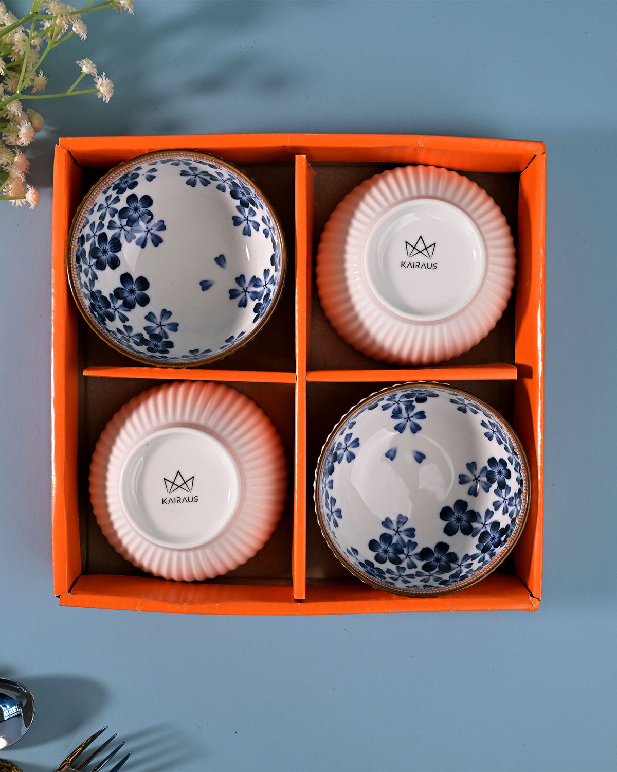 Floral ribbed elegant bowl set