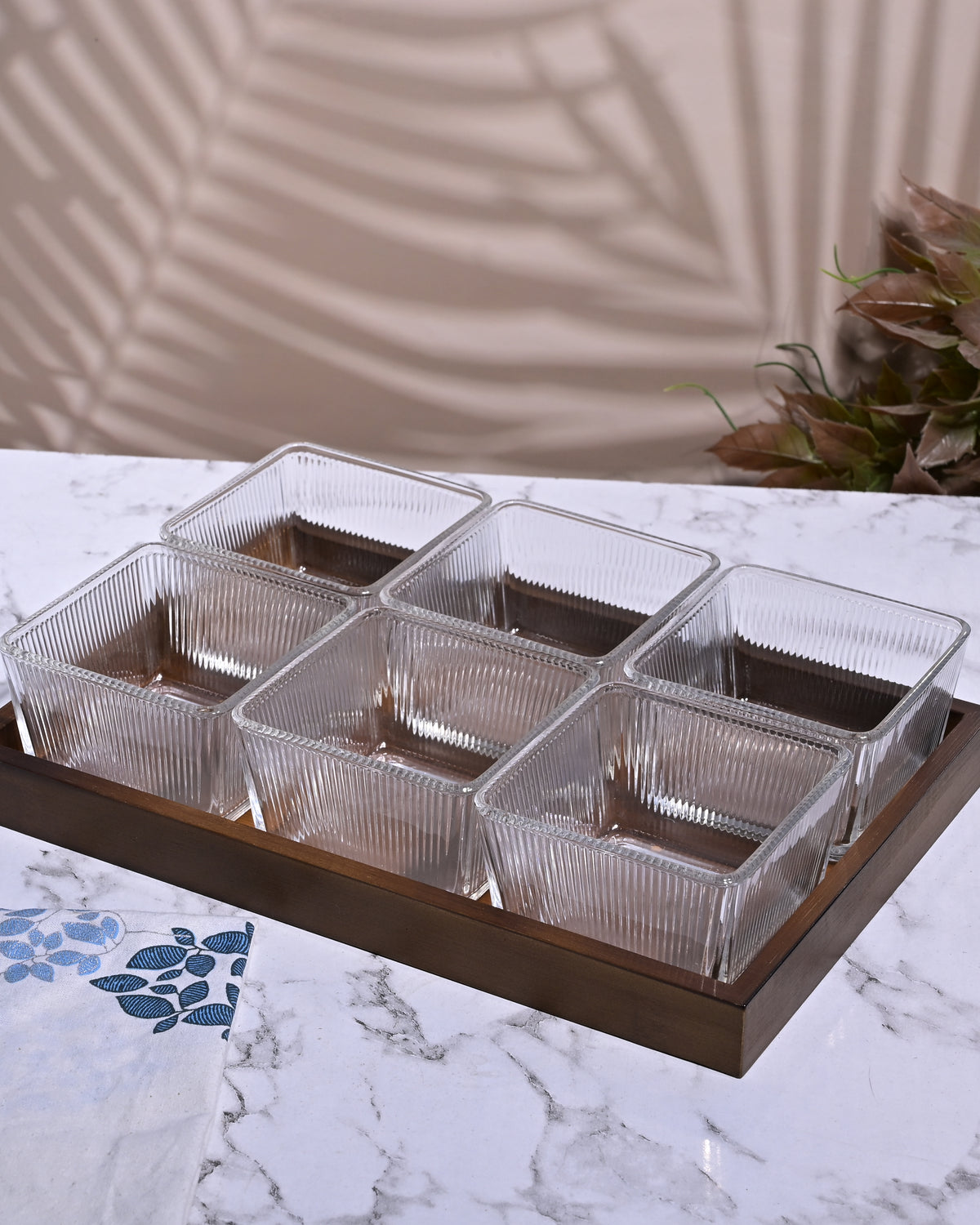 Glamorous glass serving bowl and tray