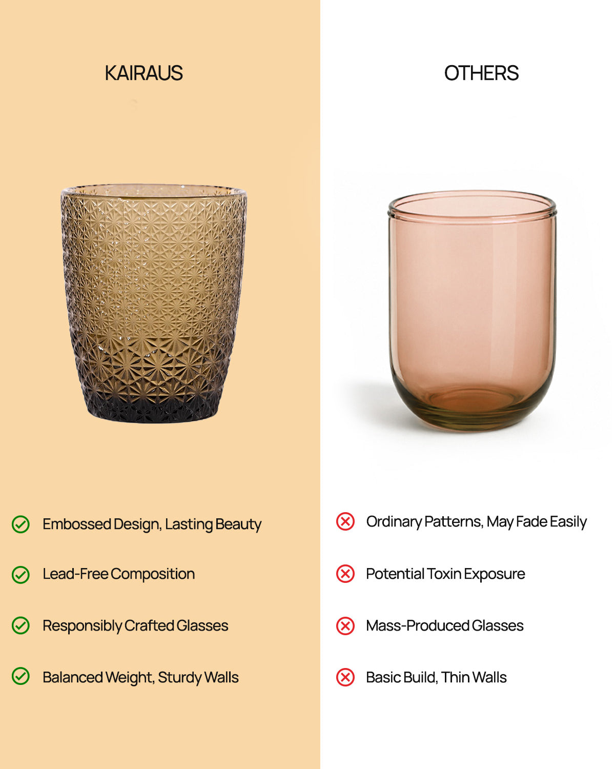 Six Gleam drinking glasses with a distinctive texture