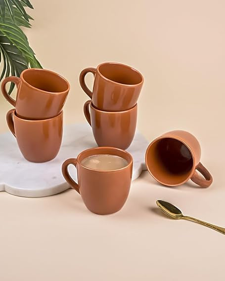 Glossy ash brown ceramic tea cup set