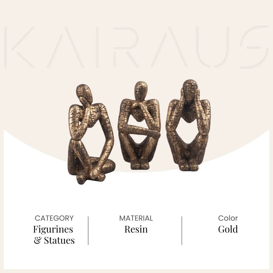 Artistic trio sculpture set with a luxurious gold finish