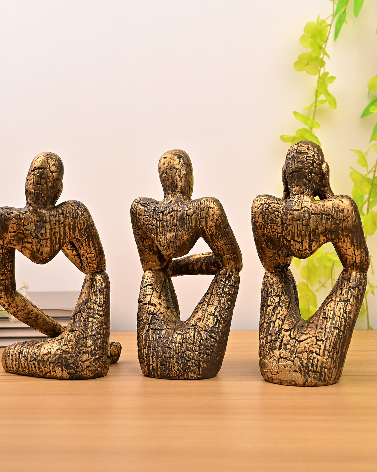 Contemporary gold trio sculptures for tabletop and shelf decor