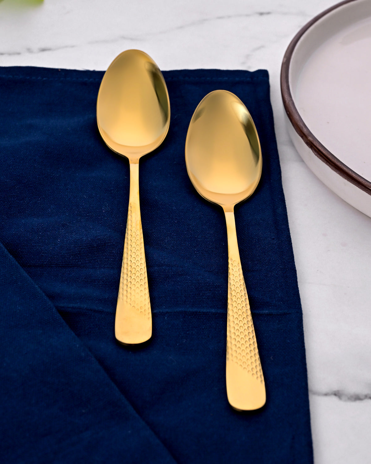 Golden Hammered Steel Spoons Set of 2 with Textured Finish
