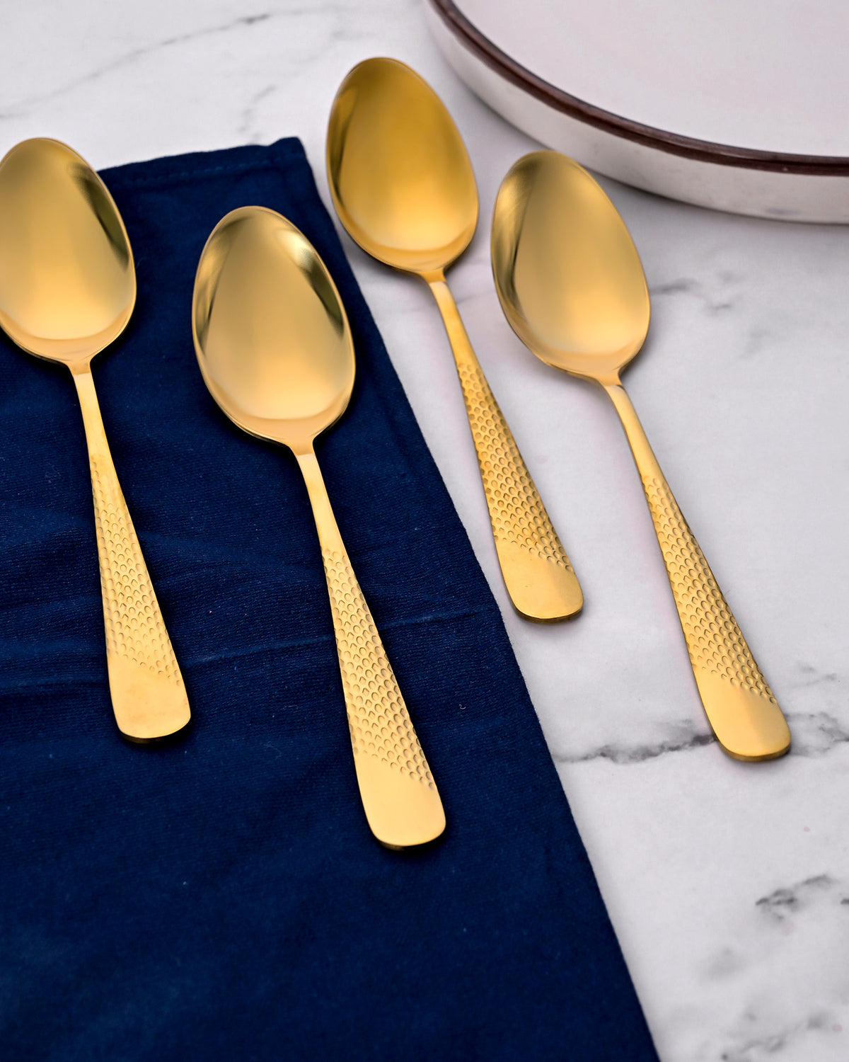 Golden Hammered Steel Spoons for Tea, Coffee, and Desserts