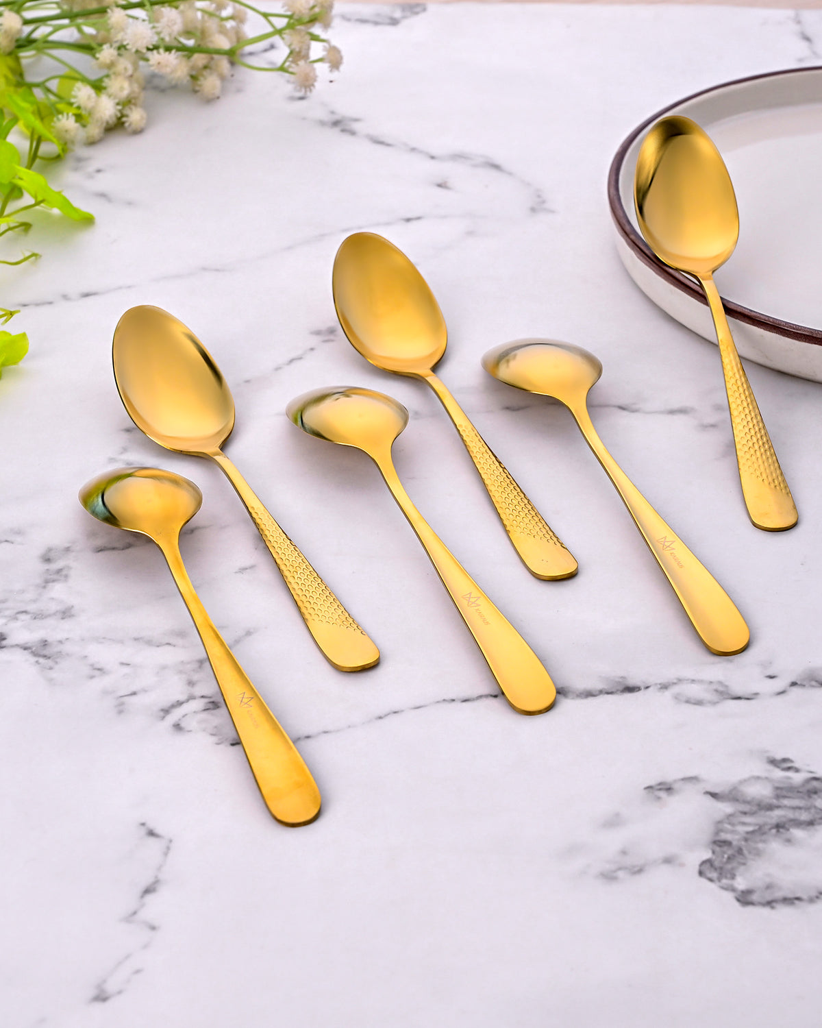 Premium Golden Hammered Steel Spoons with Elegant Gold Finish