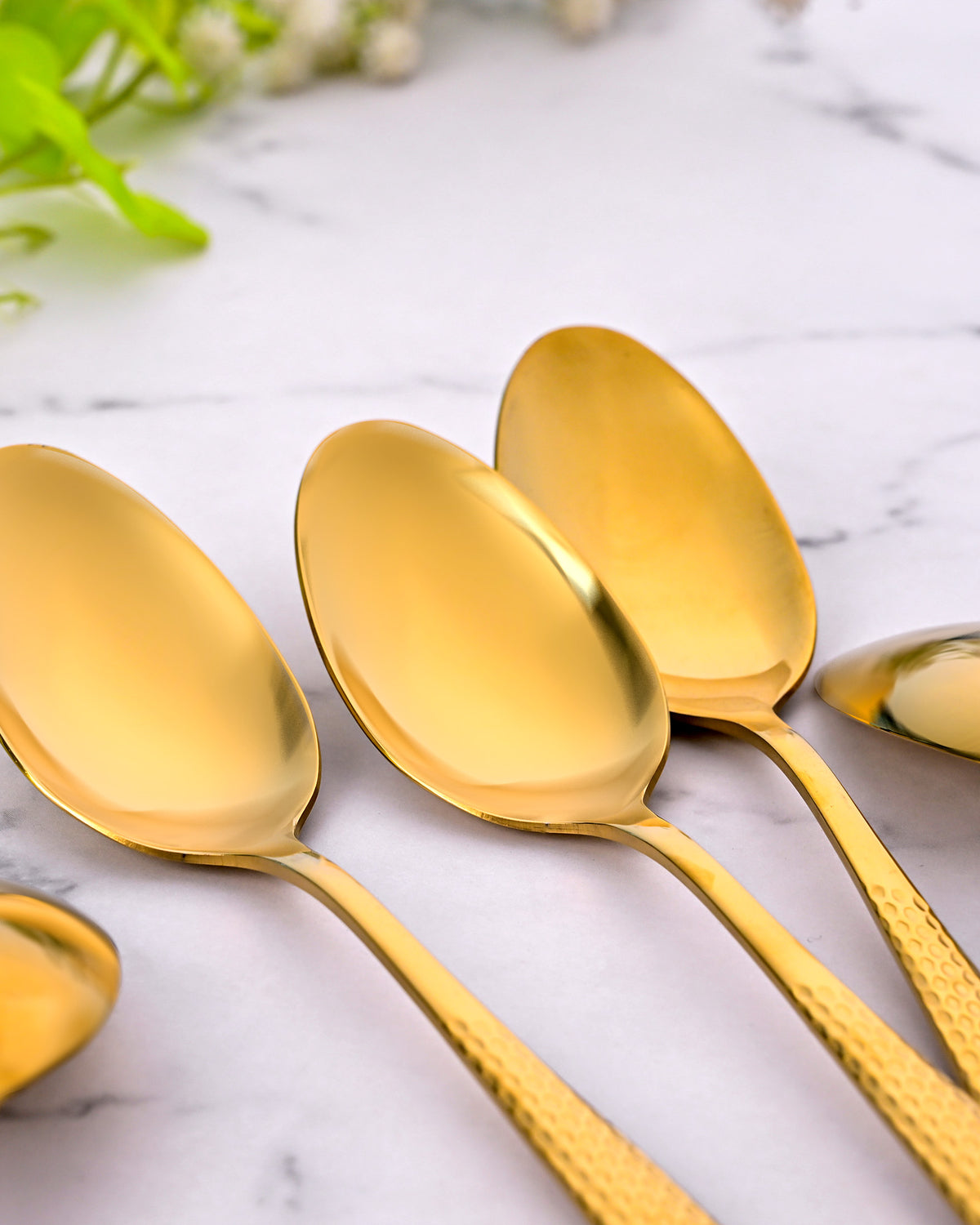 Golden Hammered Spoons Set of 6 for Stylish Dining