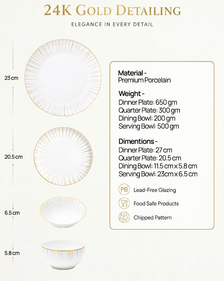 Golden Ray 27-piece dinnerware set with gold accents