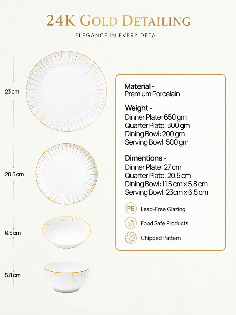 Golden Ray 27-piece dinnerware set with gold accents