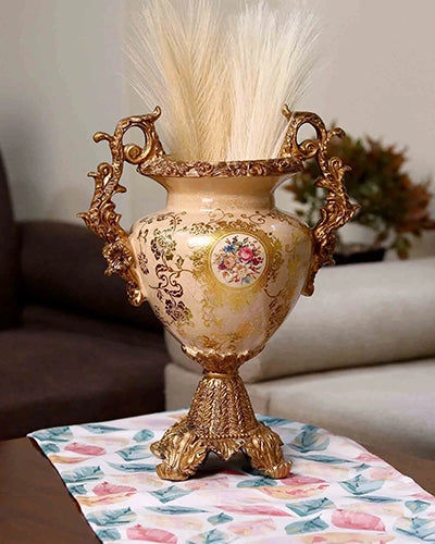 Grand Baroque brass vase with ornate decorative detailing