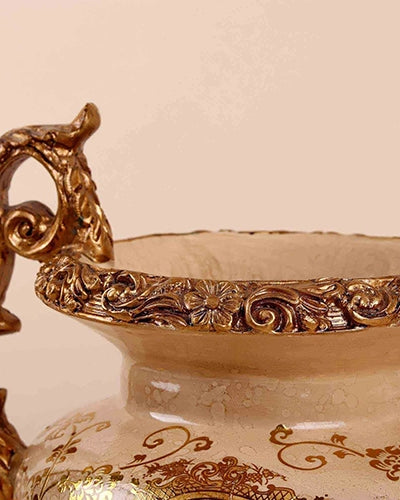Grand Baroque decorative brass vase close-up