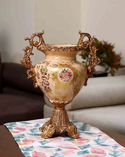Vintage-inspired brass vase with Baroque embellishments