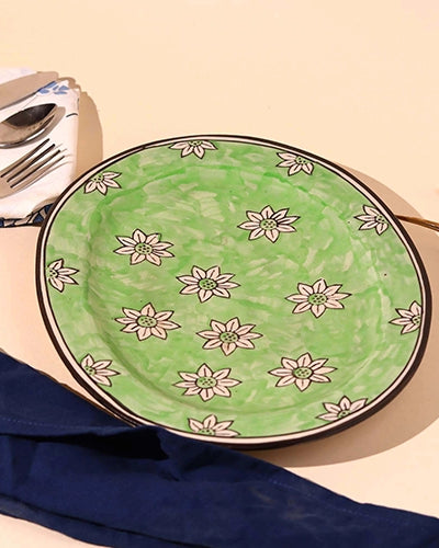 Green Blossom hand-painted large platter