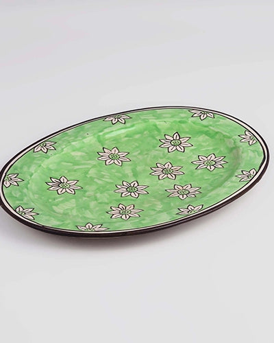 Hand-painted green floral platter