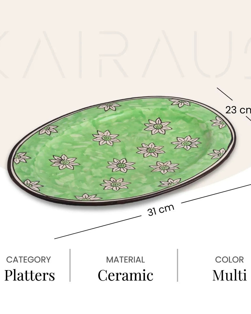 Large green hand-painted serving platter
