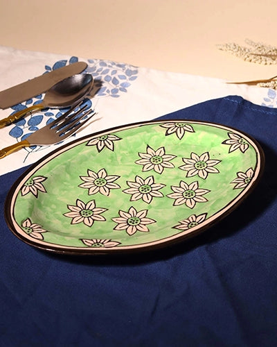 Green Blossom hand-painted small platter