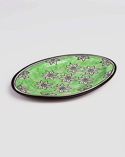 Hand-painted green floral platter