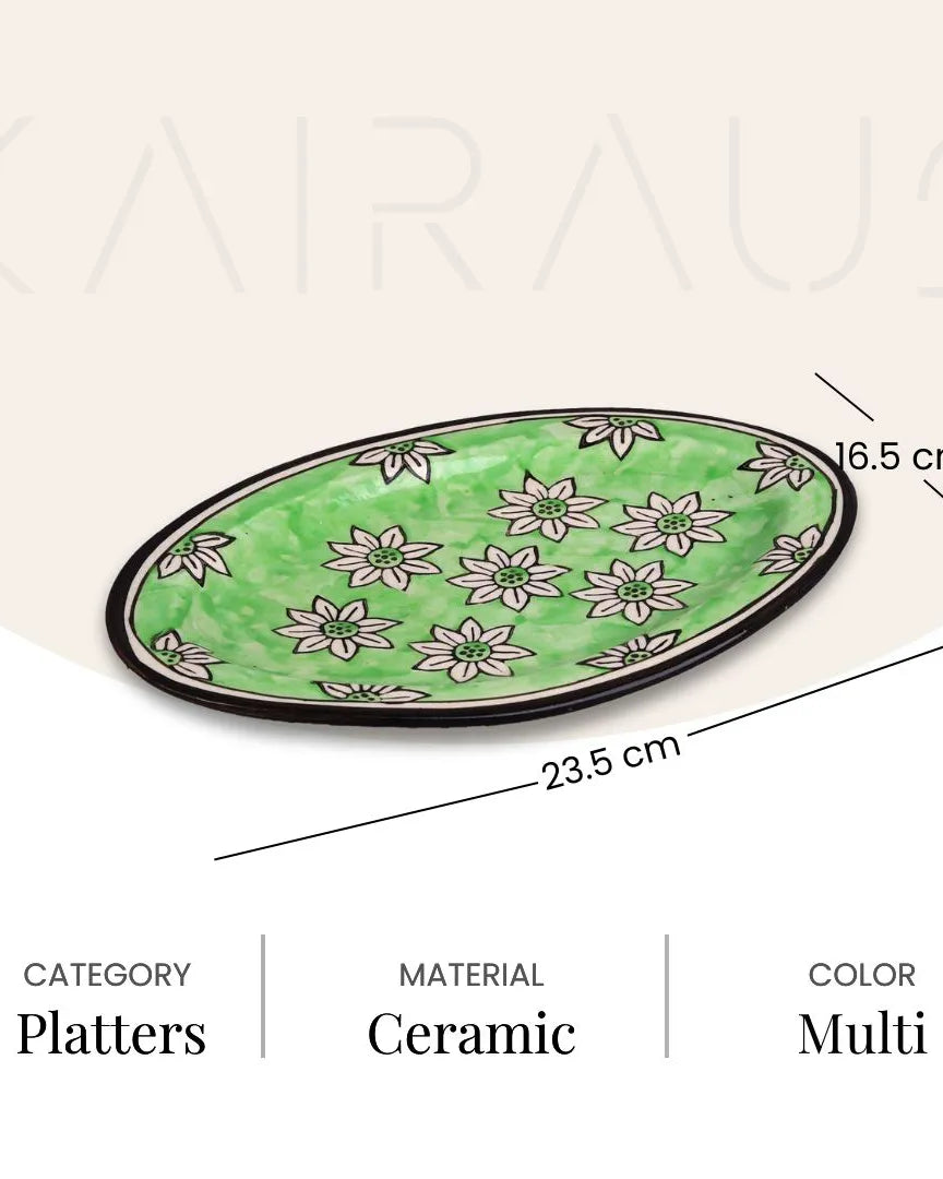 Small green hand-painted serving platter
