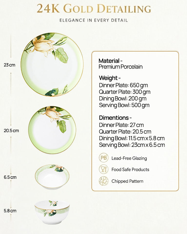 Greenhaven 27-piece dinnerware set with gold accents