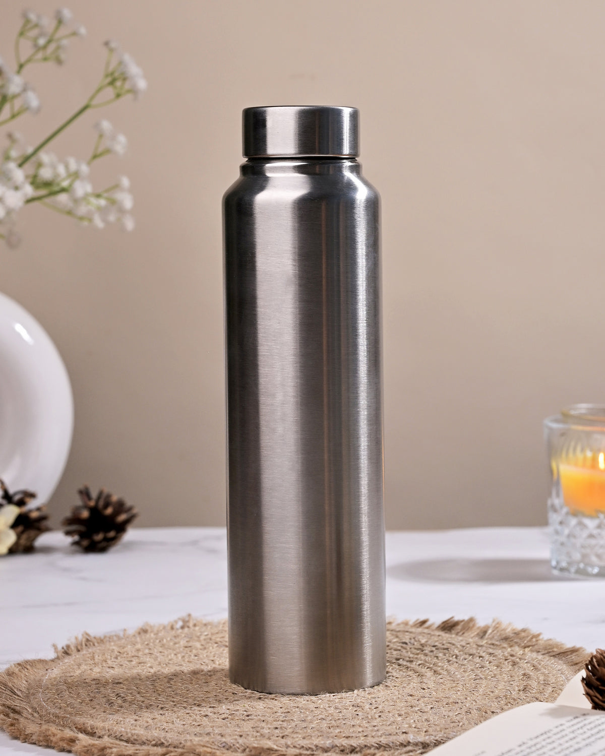 Grey Stainless Steel Bottle with a sleek and modern design