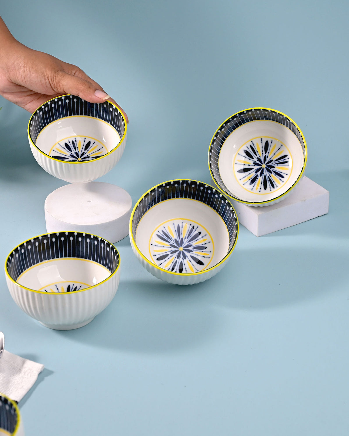 Elegant handpainted porcelain bowls set of four