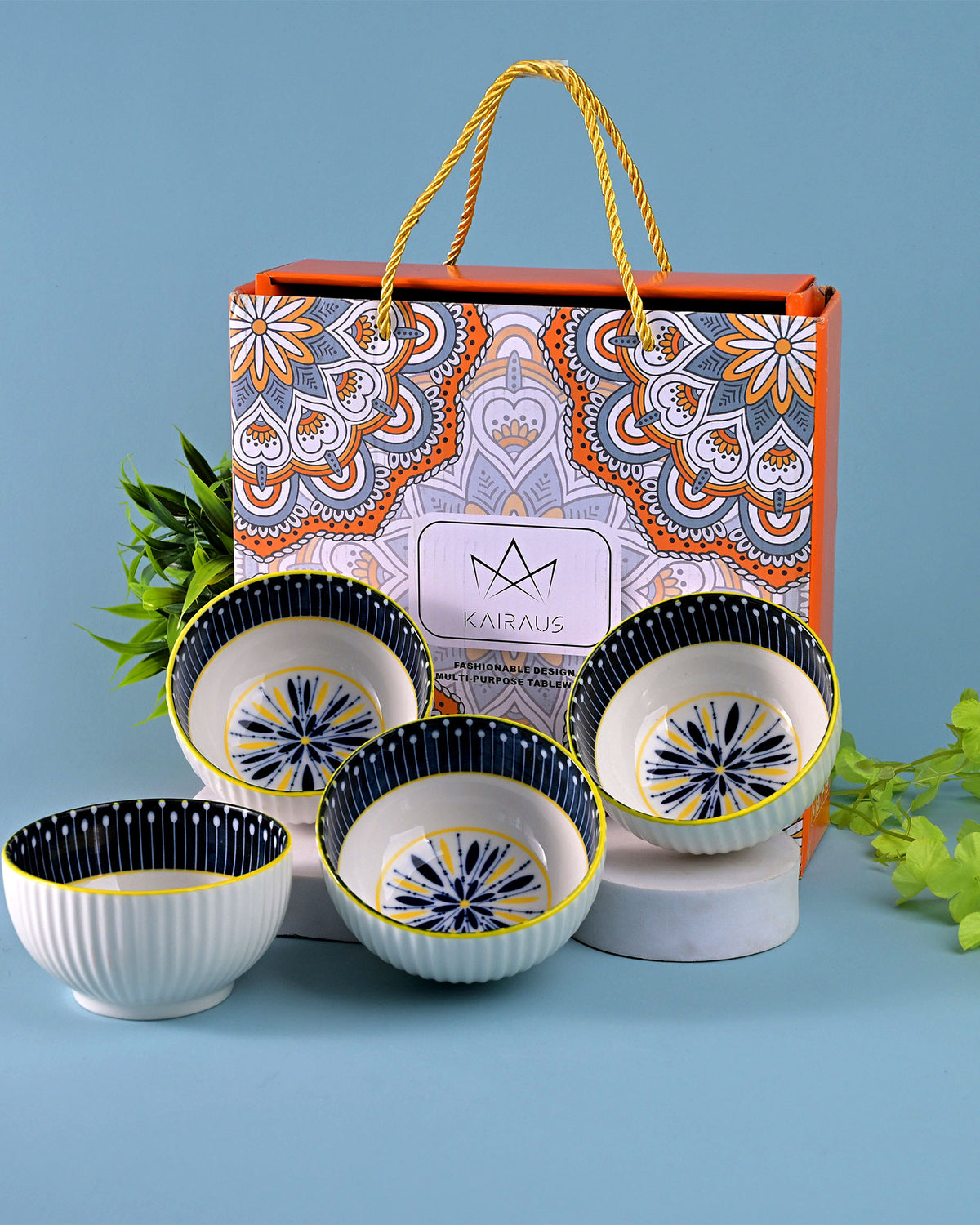 Decorative handpainted porcelain bowls for dining and serving