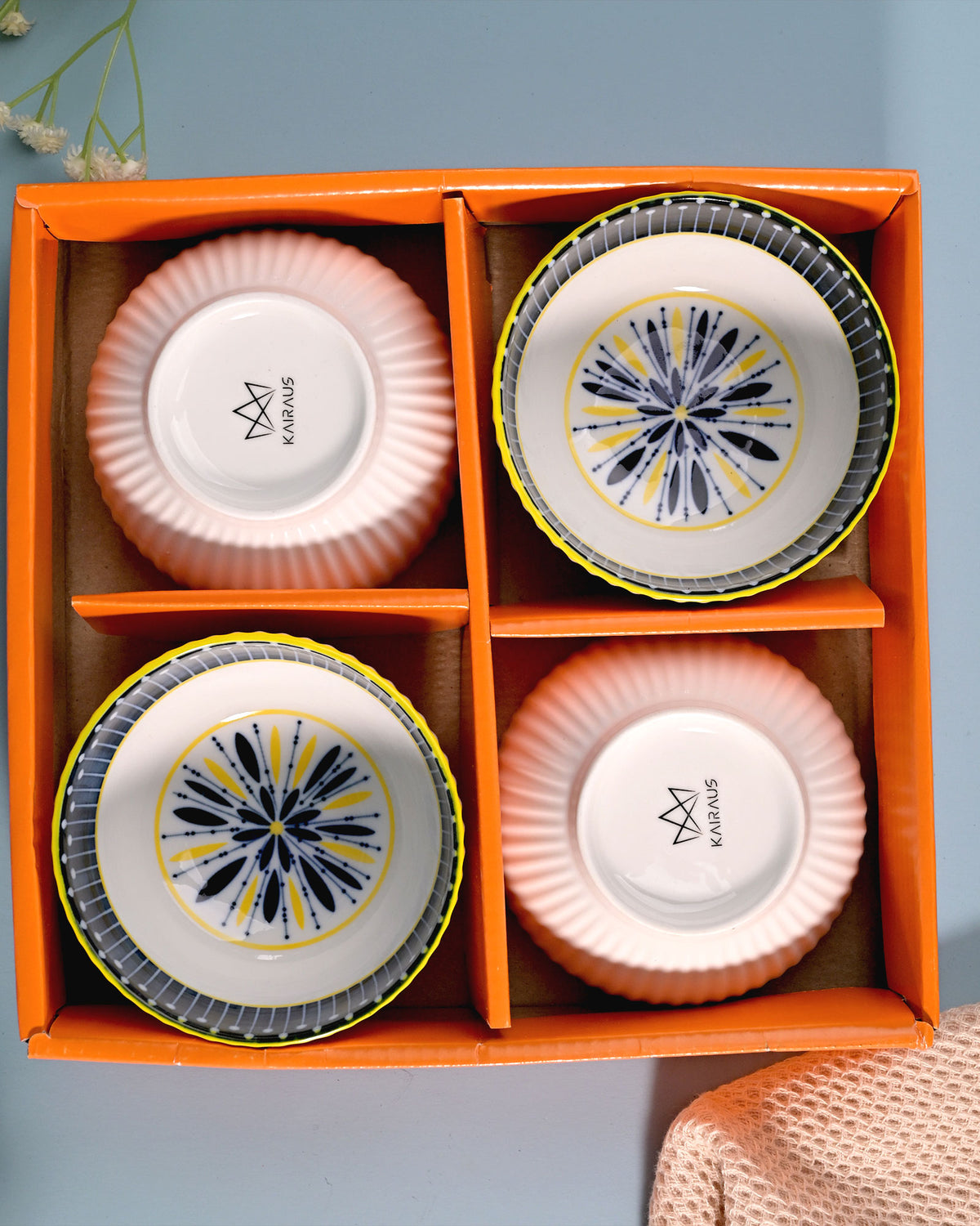 Stylish premium porcelain bowls with handpainted detailing