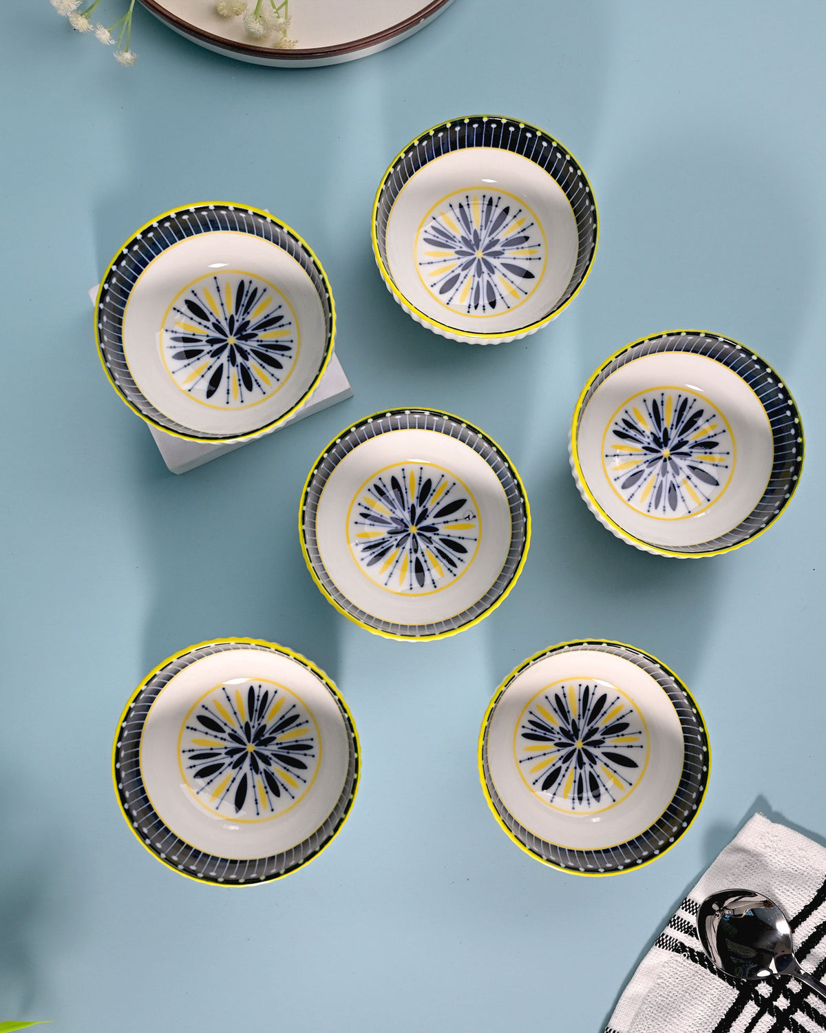 Set of six artisan handpainted porcelain bowls