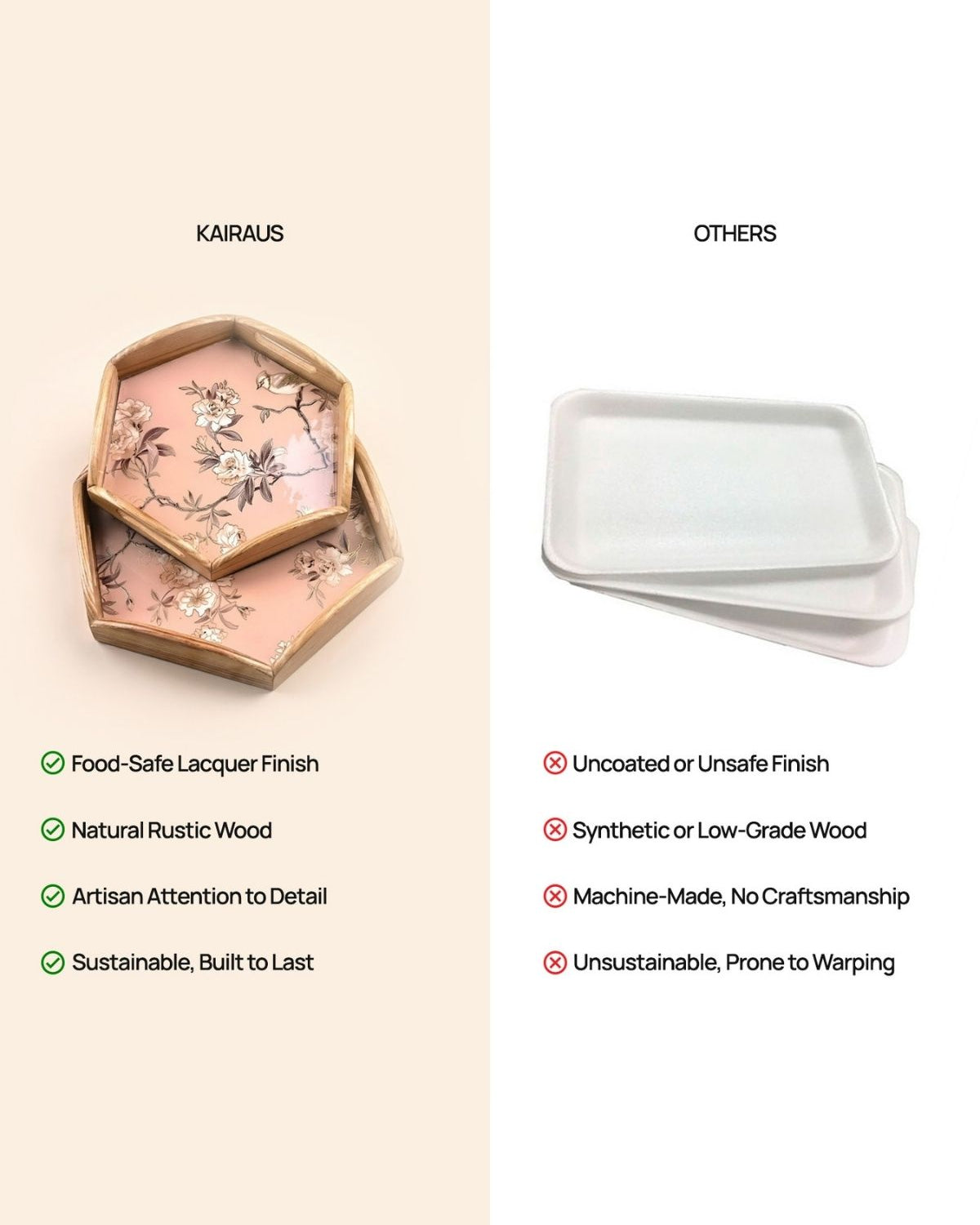 Hexagonal Floral Wooden Tray set