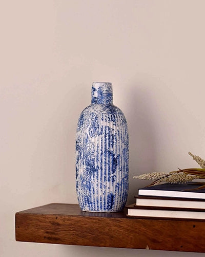 Blue indigo ceramic vase for living room decoration