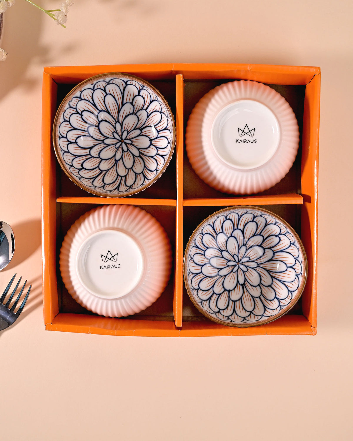 Four-piece jasmine-inspired porcelain bowl set