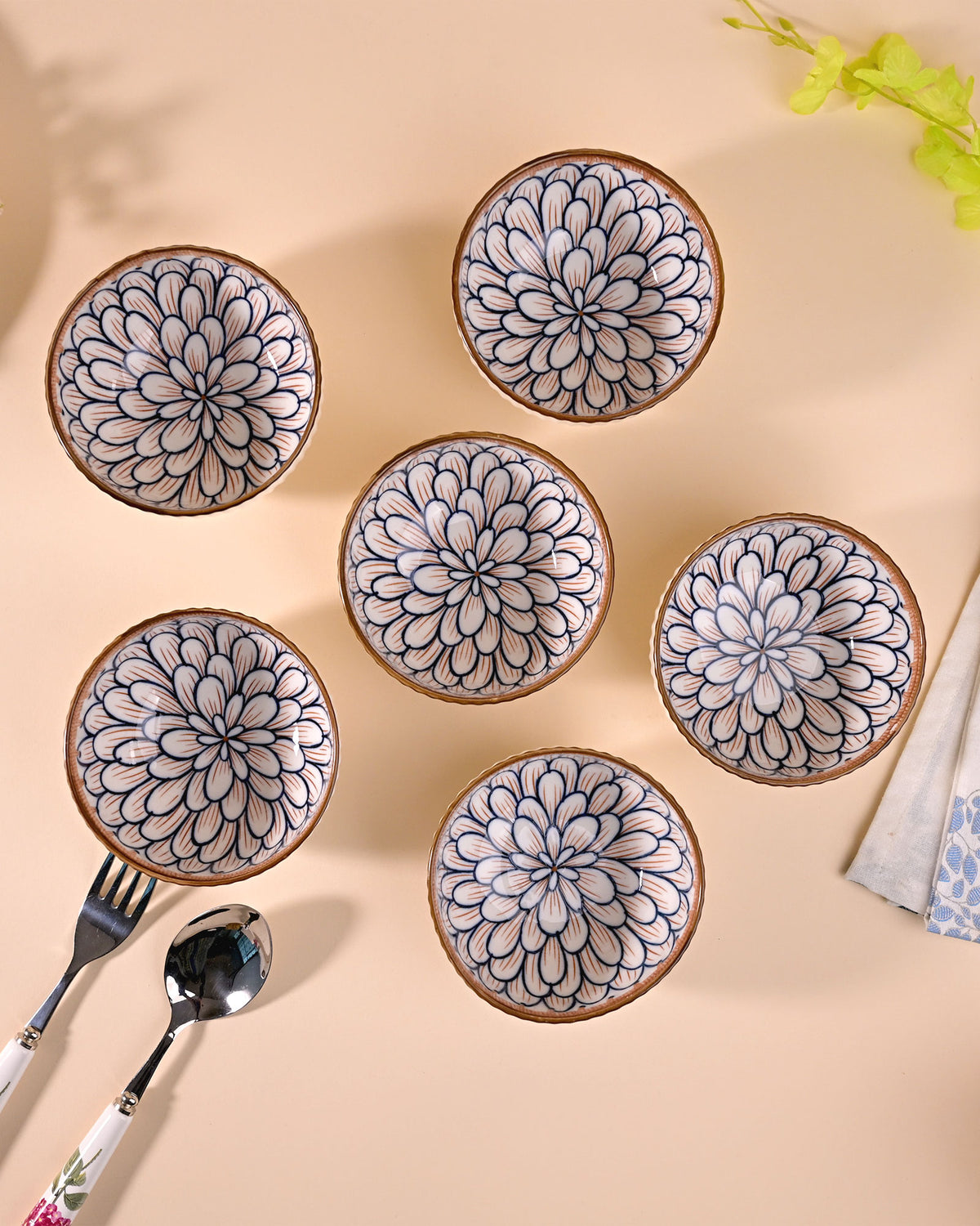 Jasmine floral porcelain bowls set of six