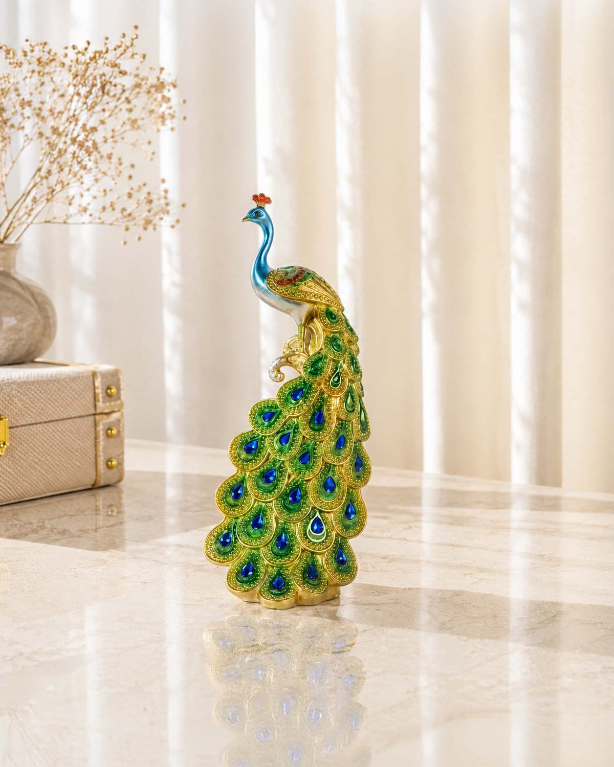 Kalapi Emerald Peacock Tower Figurine