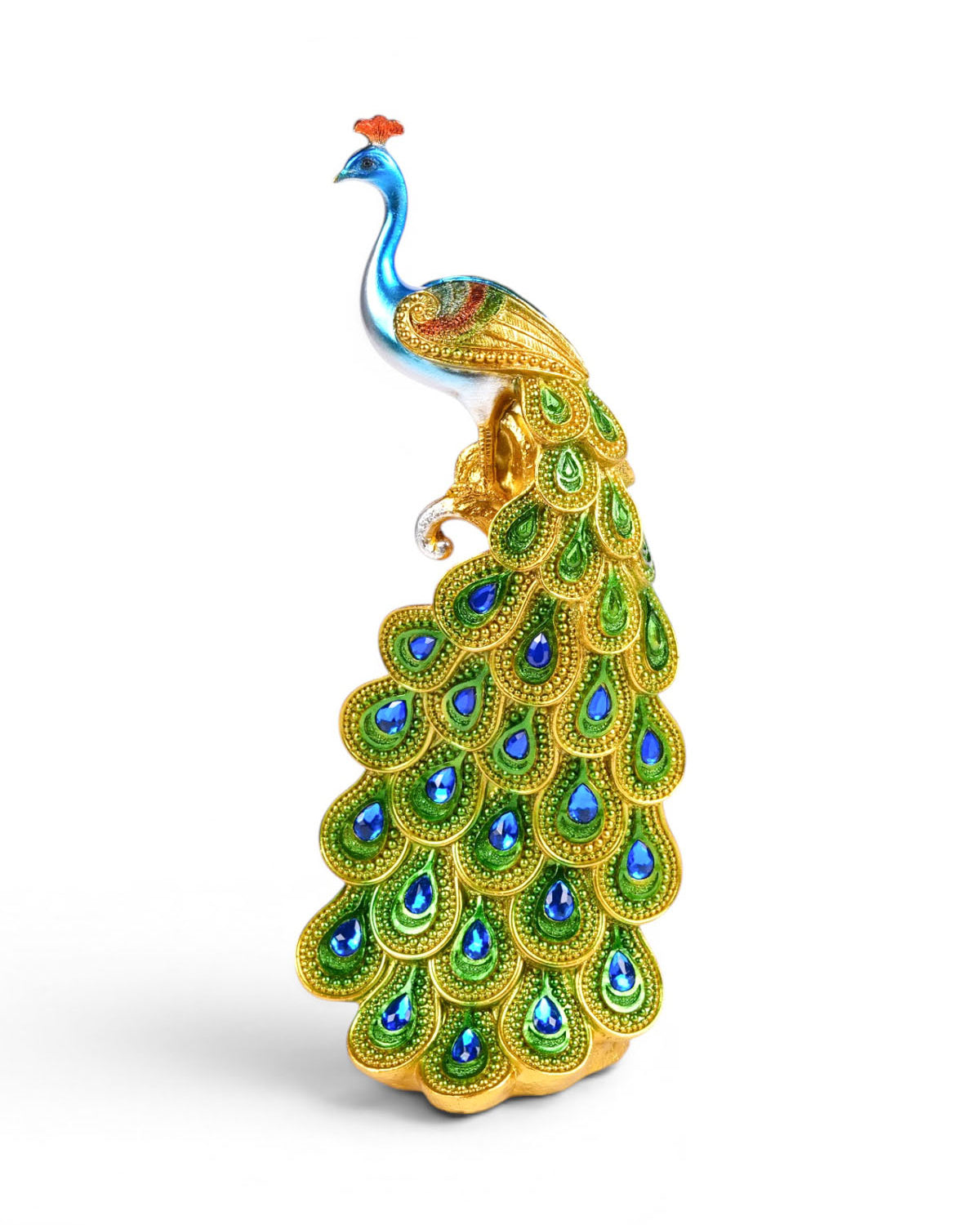 Kalapi Emerald Peacock Tower Figurine displayed as home decor