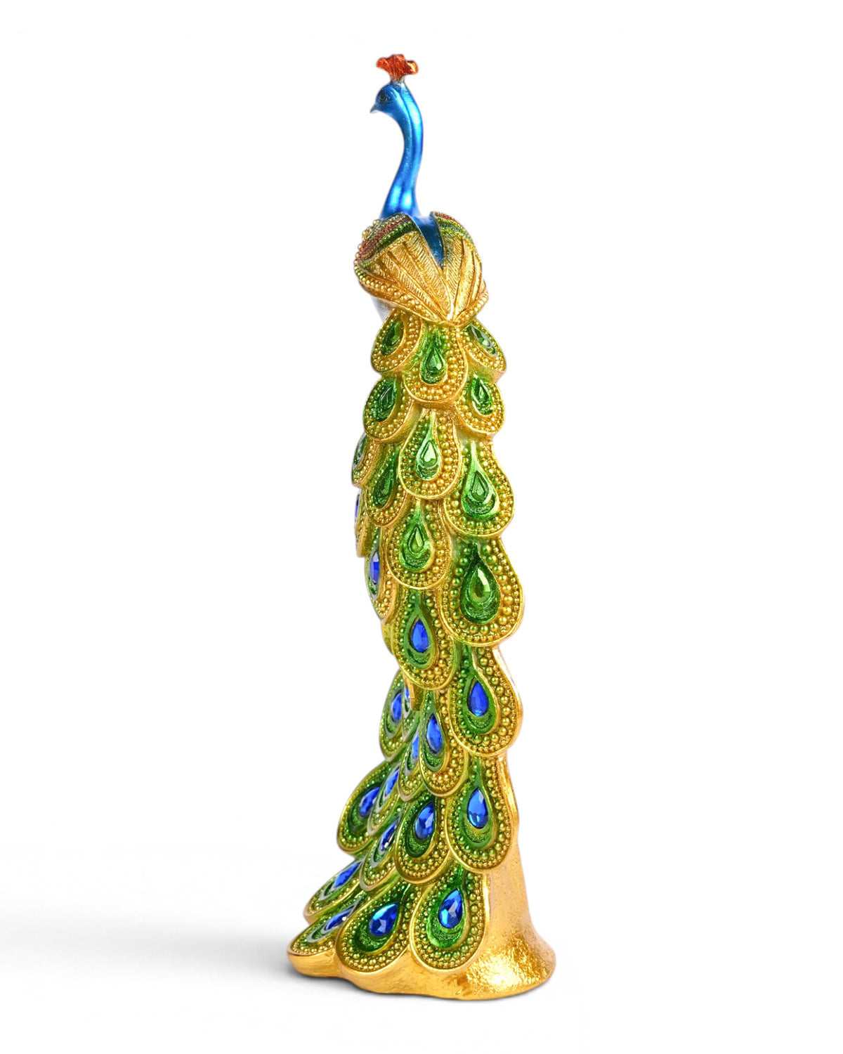 Emerald peacock tower figurine Kalapi displayed on a tabletop