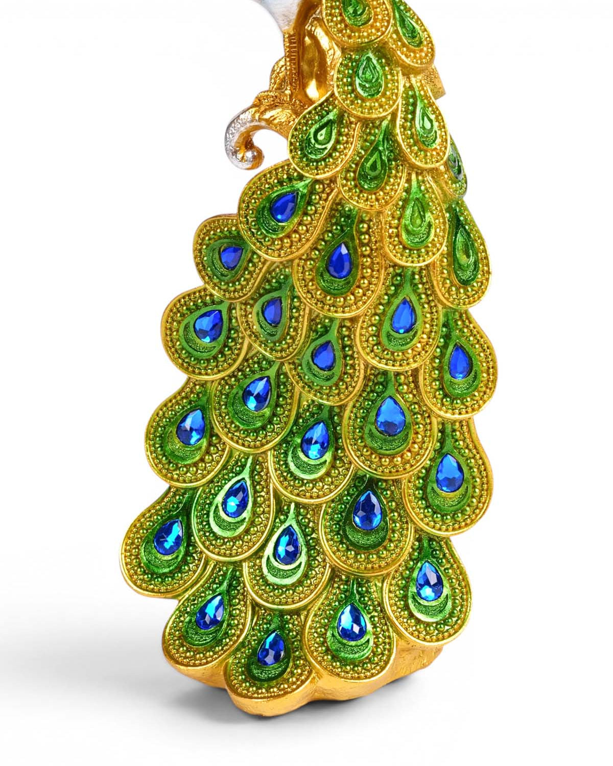 Kalapi Peacock Tower Figurine with rich emerald green detailing