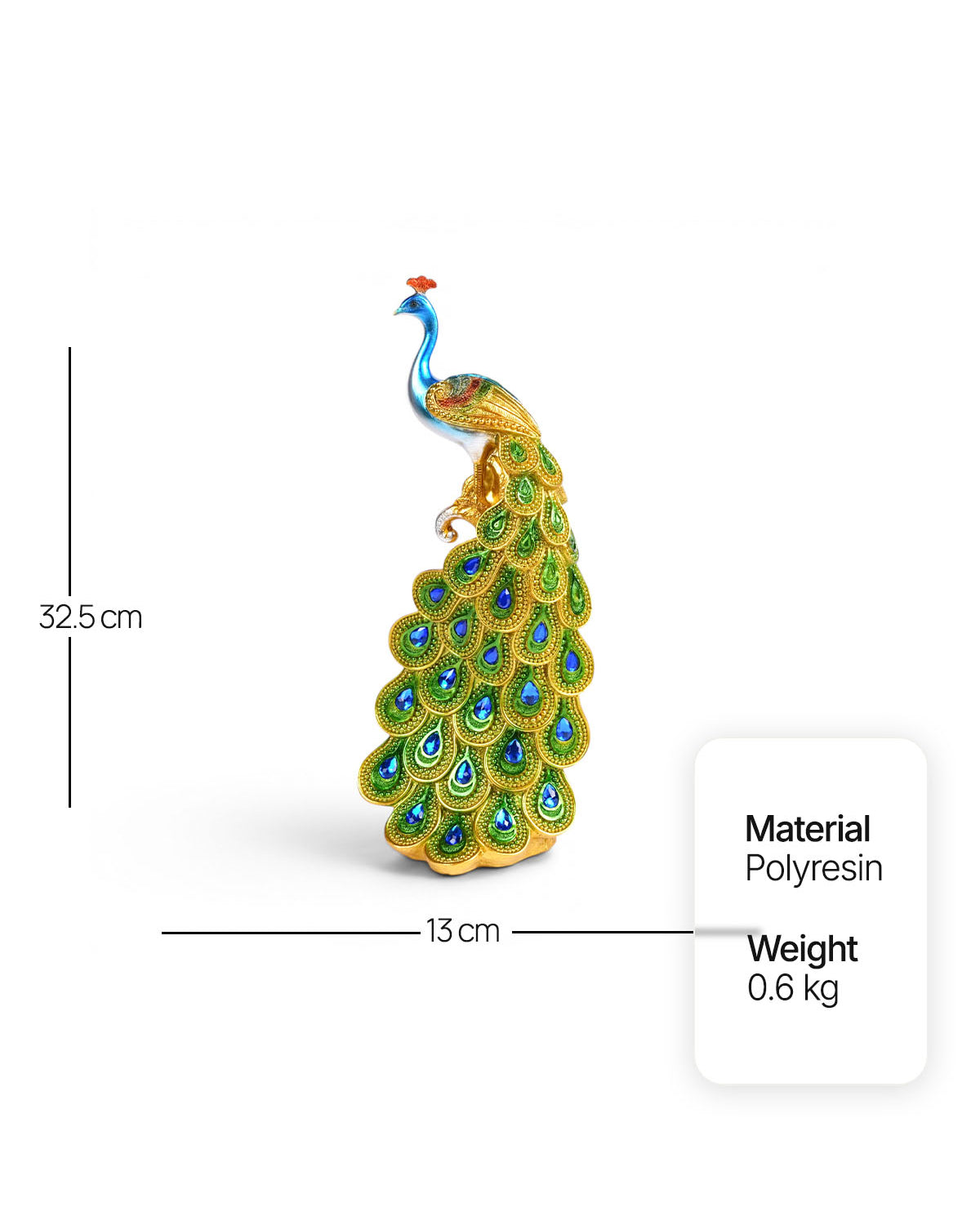 Elegant emerald peacock figurine Kalapi for living room decor
