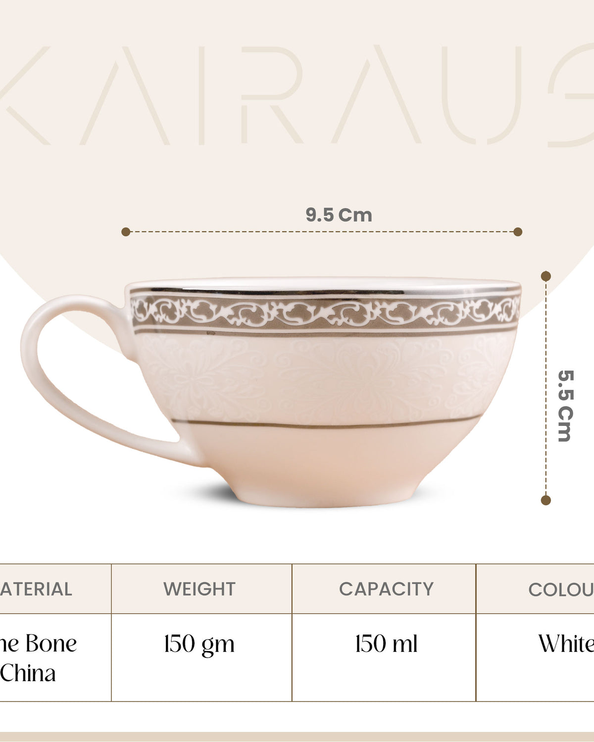 Lagom Set of 6 Charming Bone China Tea Cups Product Display