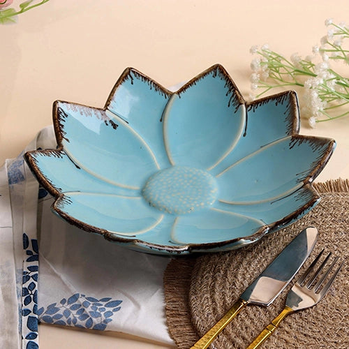 Light blue flower ceramic platter