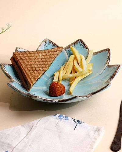 Decorative light blue flower platter for dining