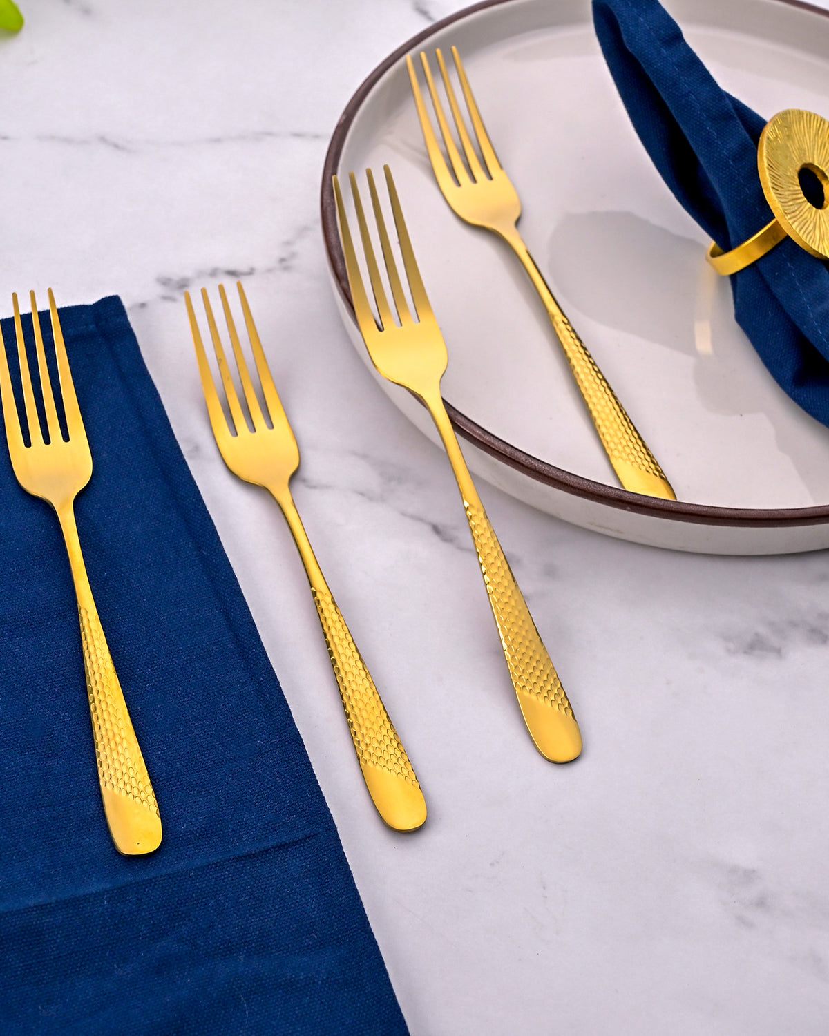 Luxe Stainless Steel Golden Dessert Forks Set of 4 with Elegant Gold Finish