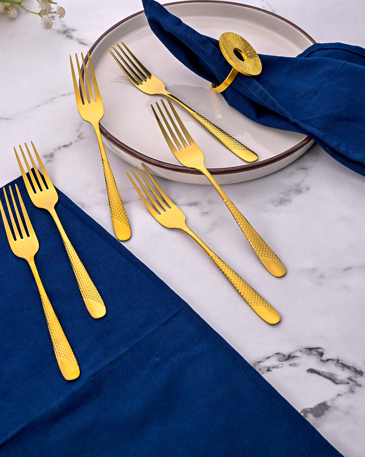 Luxe Stainless Steel Golden Dessert Forks Set of 6 with Elegant Gold Finish